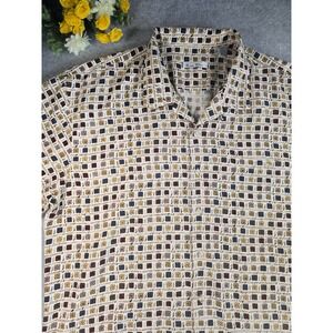 Burma Bibas Men 2XL Silk Button Up Shirt Geometric Floral Print Short Sleeve Y2K
